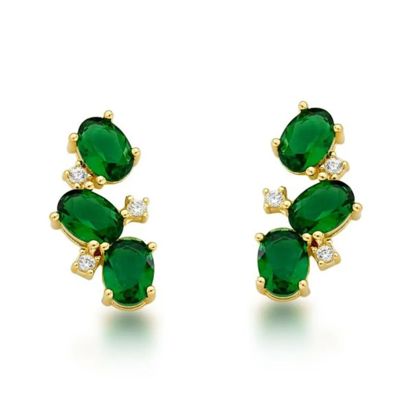 Brinco Earcuff Ziconias ovais Banhado a Ouro 18k Verde Escuro - Atraktiva Joias