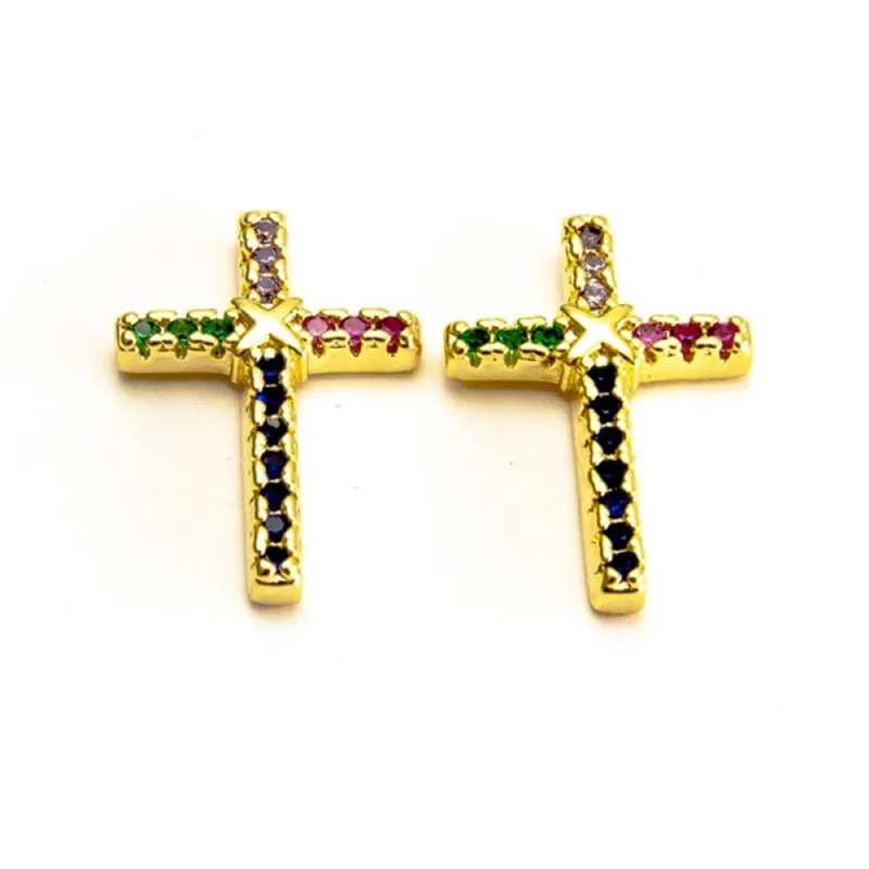 Brinco Cruz Colorida Banhada a Ouro 18k