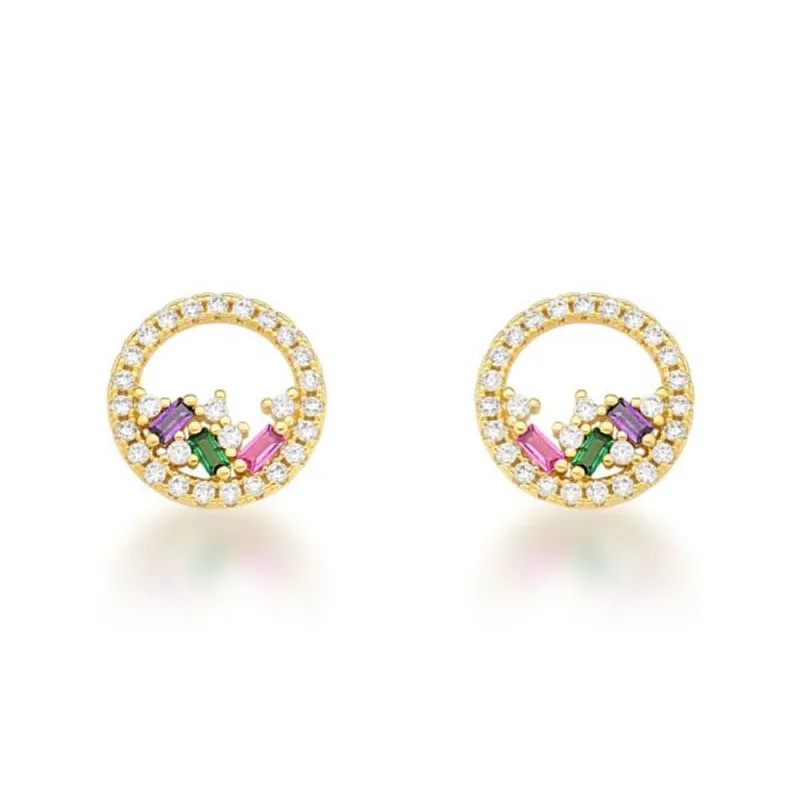 Brinco Redondo com Zirconias Coloridas Banhado a Ouro 18k