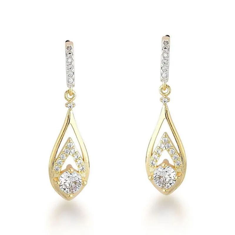 Brinco Médio Gota Zircônia Banhado A Ouro 18k