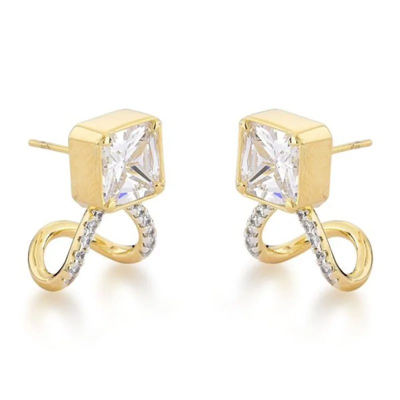 Brinco Luxuoso Zircônio Quadrada banhado a Ouro 18k - Atraktiva Joias