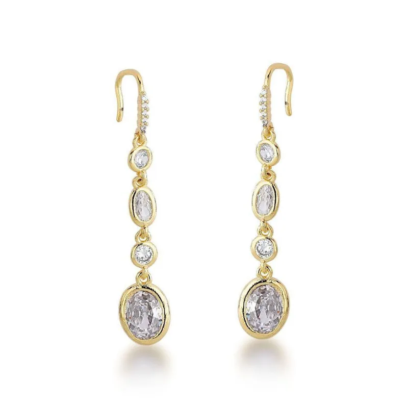 Brinco Festa Gancho 4 Zircônios Banhado A Ouro 18k - Atraktiva Joias