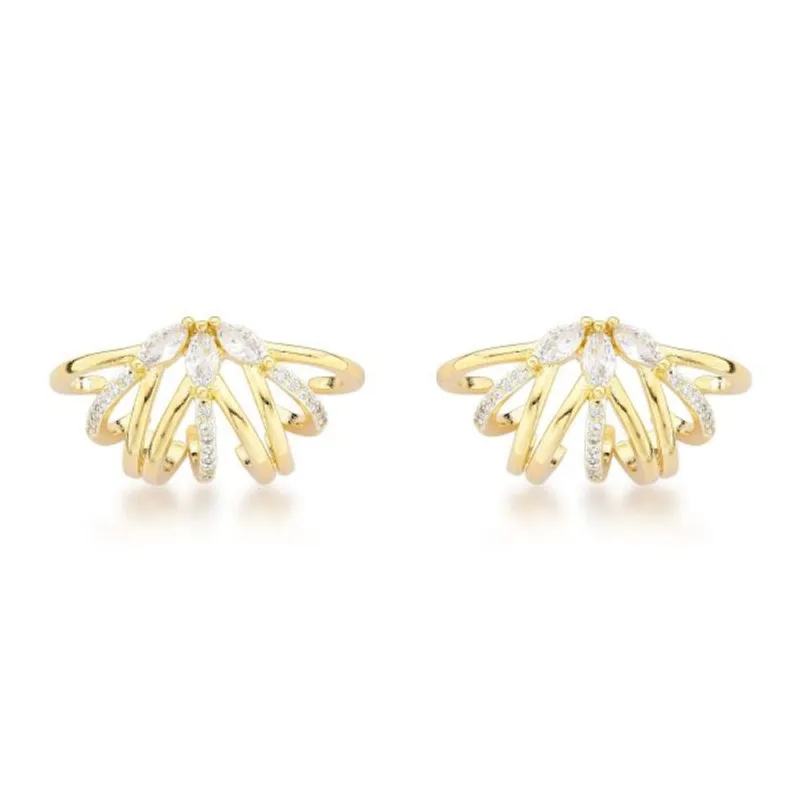 Brincos Luxuosos com Zircônias Brilhantes e Design Exclusivo Banhados a Ouro 18k Banhado a Ouro 18k - Atraktiva Joias