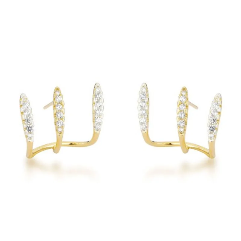Brincos Ear Cuff Banhados a Ouro 18k com Cristais de Zircônia Elegantes - Atraktiva Joias