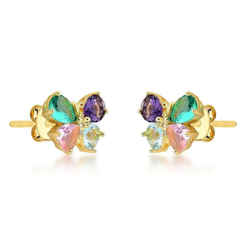 Brincos De Luxo Com Cristais Zircônias E Banho De Ouro 18k - Design Elegante Cristal - Atraktiva Joias