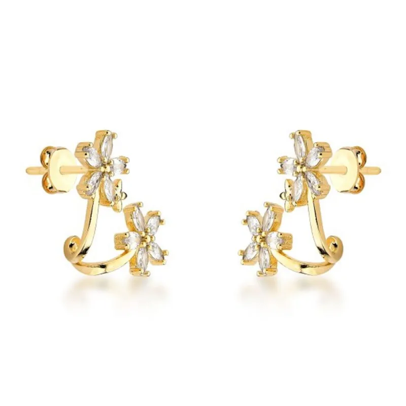 Brincos Earcuff Banhados a Ouro 18k com Design de Zircônias Cristais - Atraktiva Joias