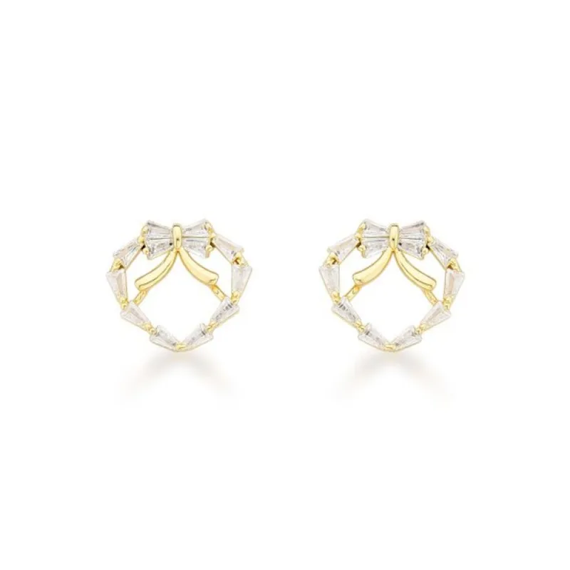 Brincos Românticos Coração e Laço - Ouro 18k com Zircônias Cristais - Atraktiva Joias