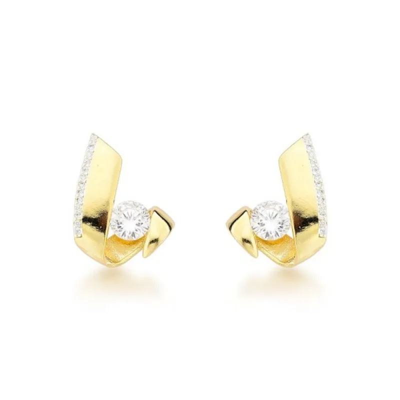 Brincos de Luxo com Pedra Central e Zircônias - Banhados a Ouro 18k