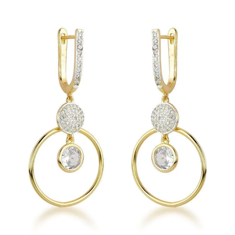 Brincos Com Argola Dupla E Esferas De Zircônia Cintilantes - Banhados A Ouro 18k - Atraktiva Joias