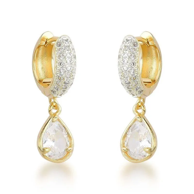 Luxuosos Brincos De Argola Com Gota De Zircônia - Acabamento Em Ouro Banhado