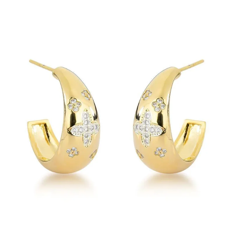 Joia De Luxo - Brincos De Argola Com Adornos Florais Em Ouro 18k Banhado - Atraktiva Joias