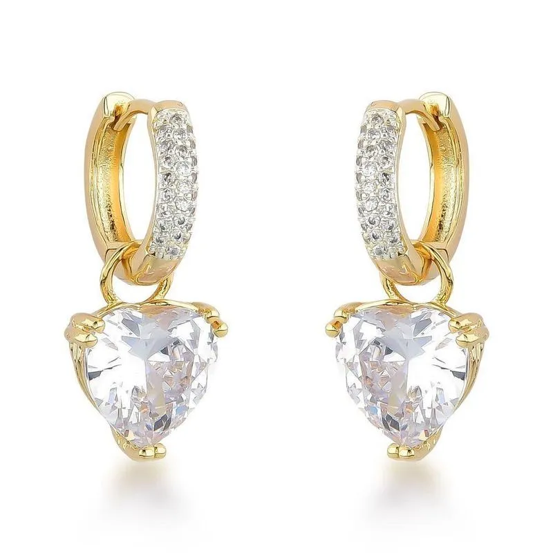 Brincos Argola Com Pendente De Zircônia Banhado A Ouro 18k