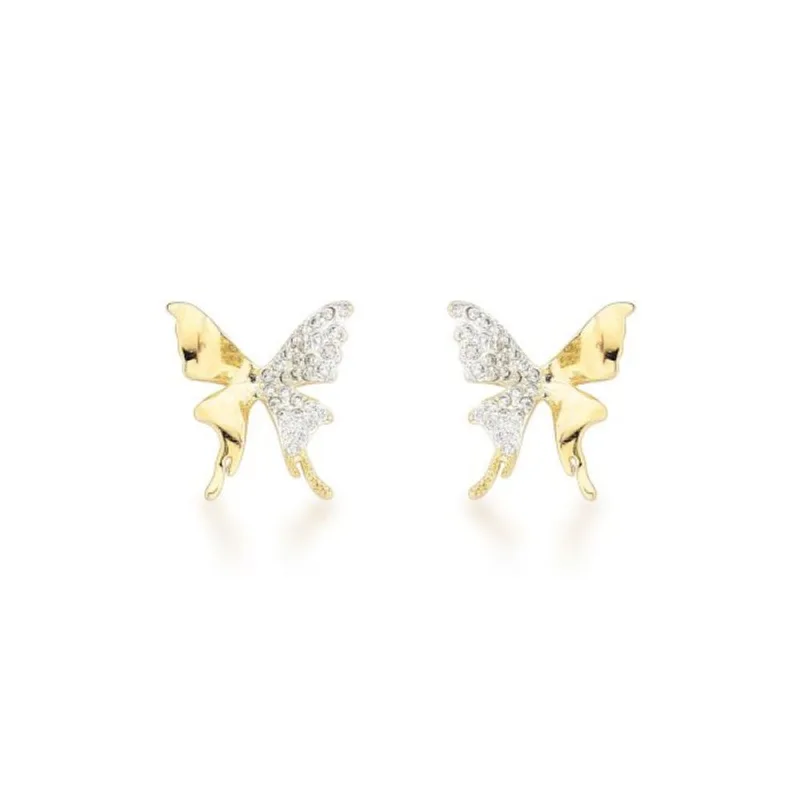 Brincos Borboleta Delicados Banhados em Ouro 18k com Zircônias Cristais - Atraktiva Joias