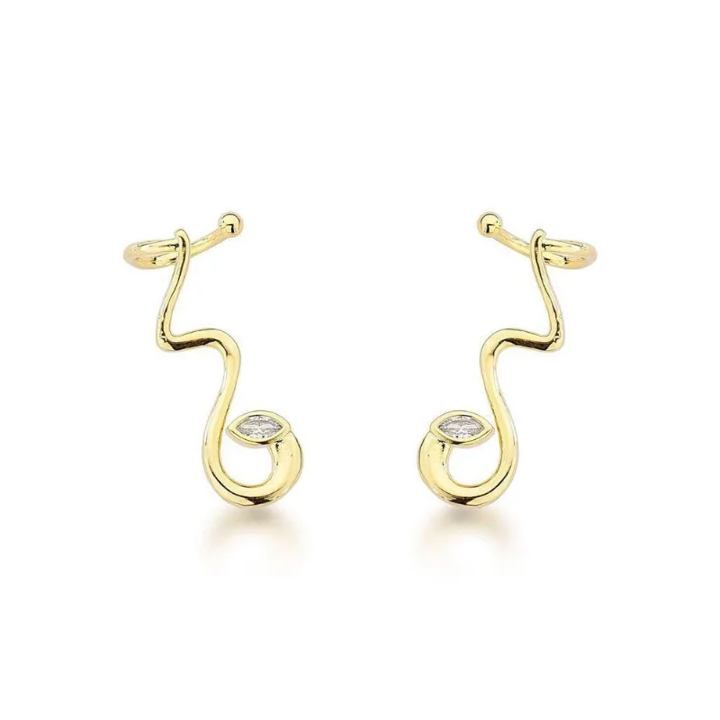 Charme Serpente: Brincos Ondulados Banhados A Ouro 18k Com Zircônia Banhado A Ouro 18k - Atraktiva Joias