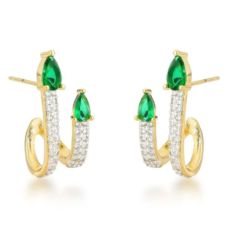 Brincos de Luxo com Cristais Zircônias e Banho de Ouro 18k Verde - Atraktiva Joias