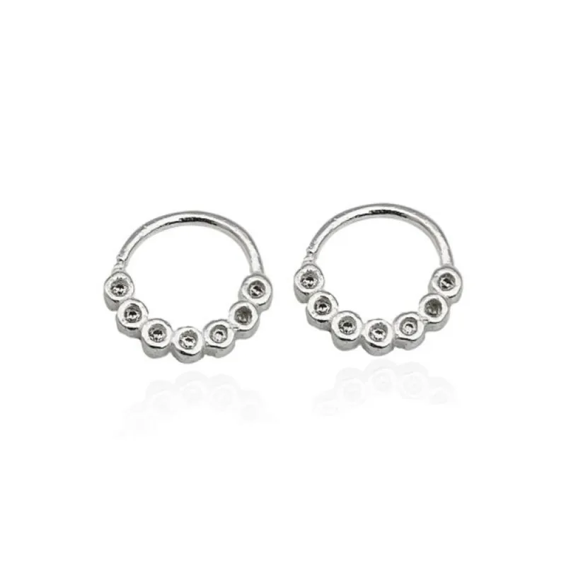 Piercing argolinha orelha Cravejadas Zirconias Prata 925 Único / Prata - Atraktiva Joias