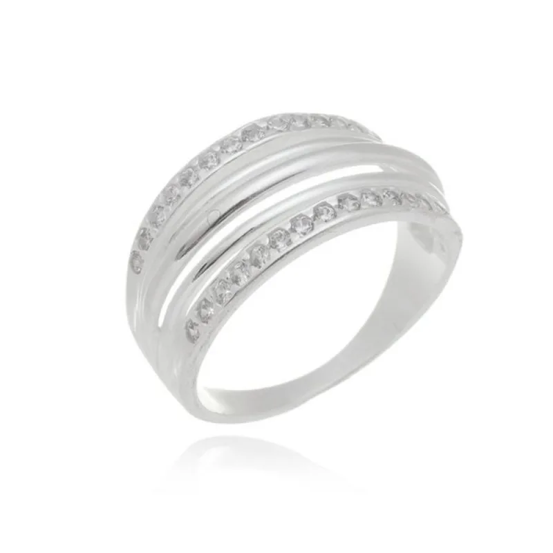 Anel Com Zircônias Delicado com Linhas em Prata 925 18 / Prata - Atraktiva Joias