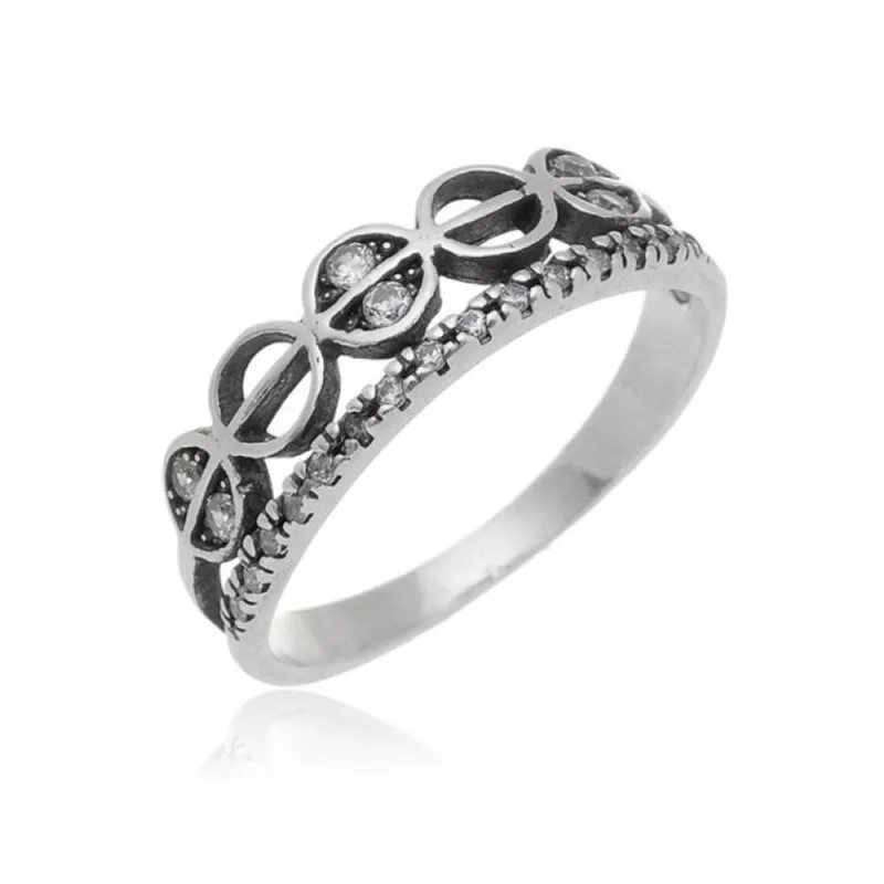 Anel Bali Com Zircônias Prata 925 17 / Prata - Atraktiva Joias