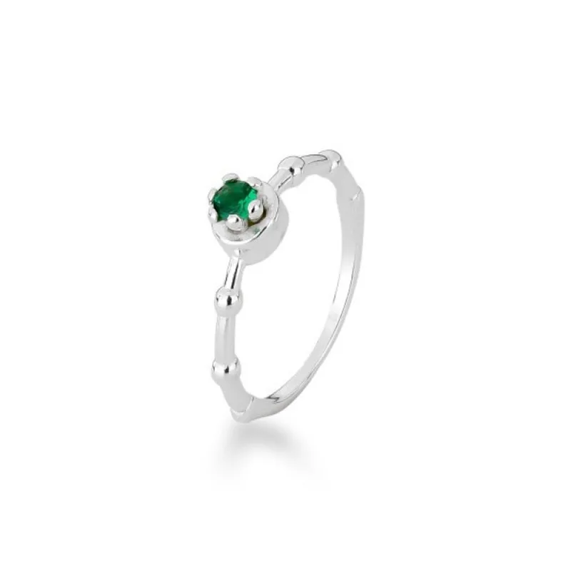 Anel Solitário Zircônia Verde Prata 925 18 / Prata - Atraktiva Joias