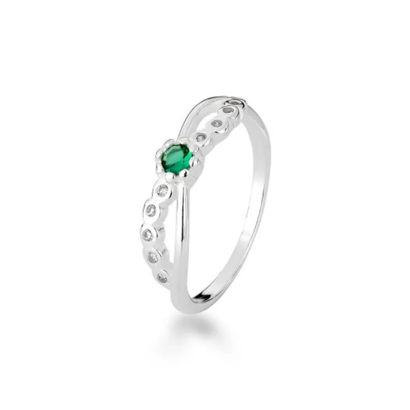 Anel Minimalista Zirconia Verde Prata 925 13 / Prata