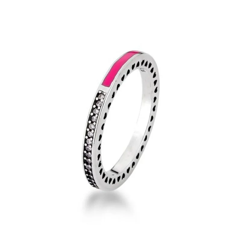 Anel de Prata 925 com Detalhes em Zircônia e Esmalte Rosa - Joia Elegante 16 / Prata