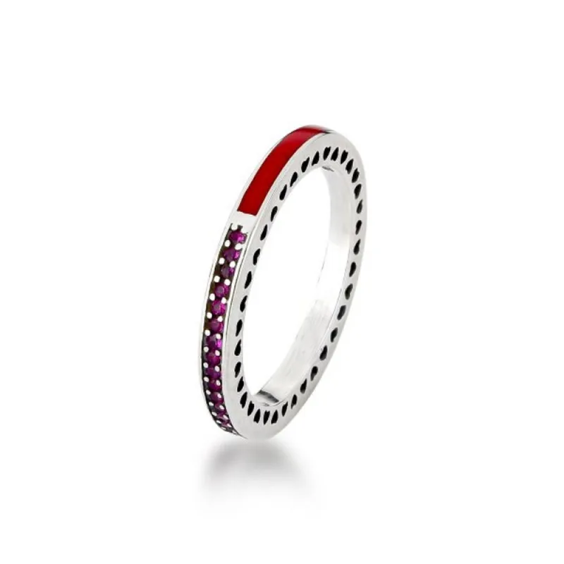 Anel de Prata 925 com Detalhes em Zircônia e Esmalte Vermelho - Joia Elegante 19 / Prata - Atraktiva Joias