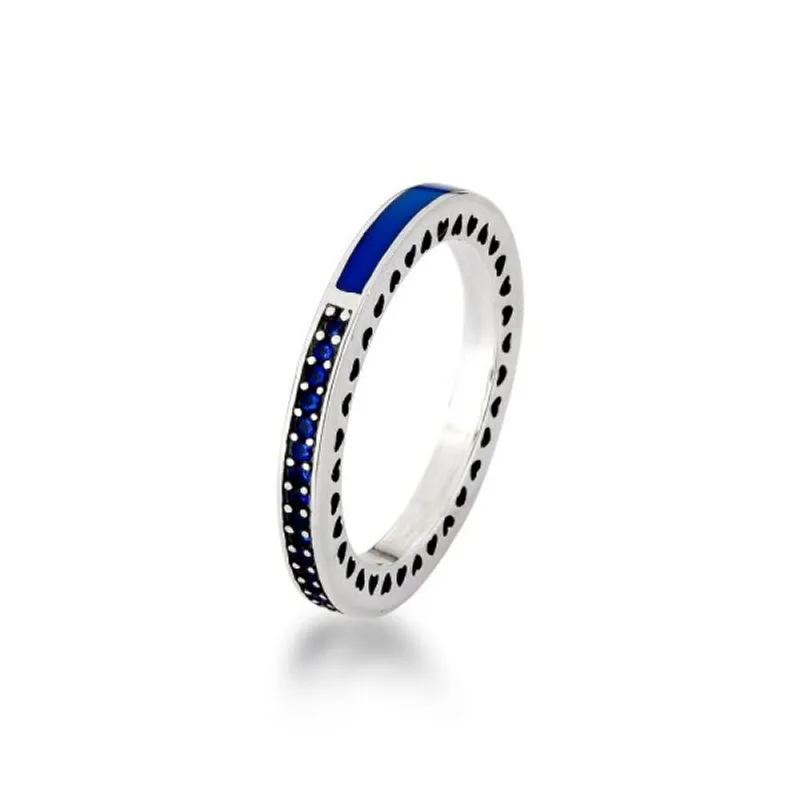 Anel de Prata 925 com Detalhes em Zircônia e Esmalte Azul - Joia Elegante 16 / Prata - Atraktiva Joias