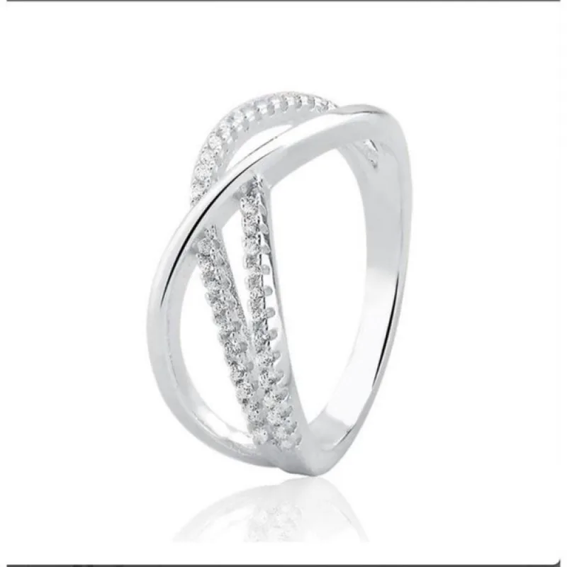 Anel Linhas com Zirconias Prata 925 13 / Prata - Atraktiva Joias