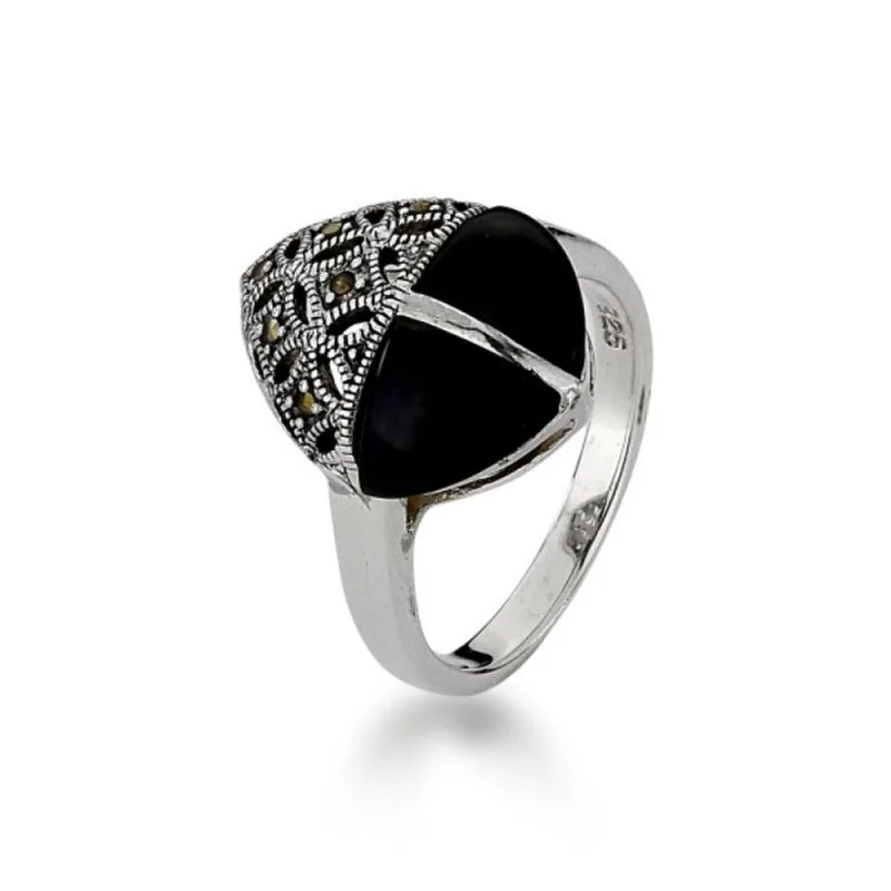 Anel Marcassitas com Onix Prata 925 19 / Prata