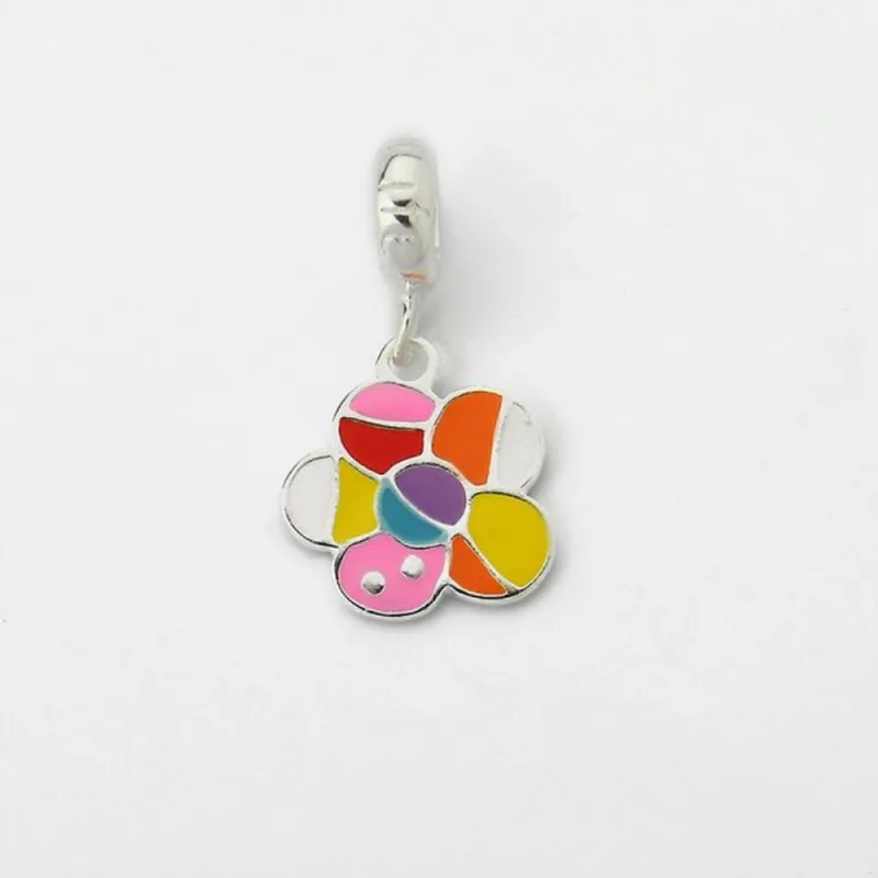 Berloque Flor Esmaltado Colorido Prata 925 - Atraktiva Joias