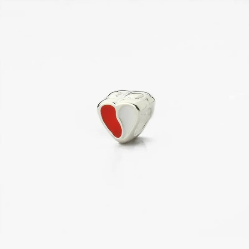 Berloque Coração Esmaltado Branco e Vermelho Prata 925