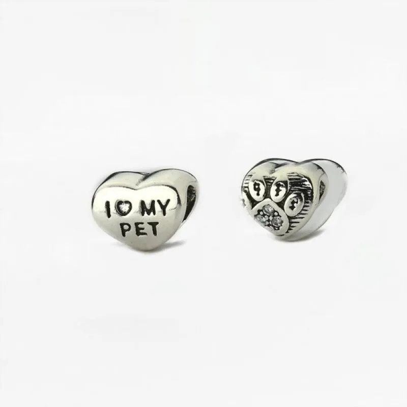 Berloque Bali Espaçador Coração I Love My Pet Prata 925 Cristal