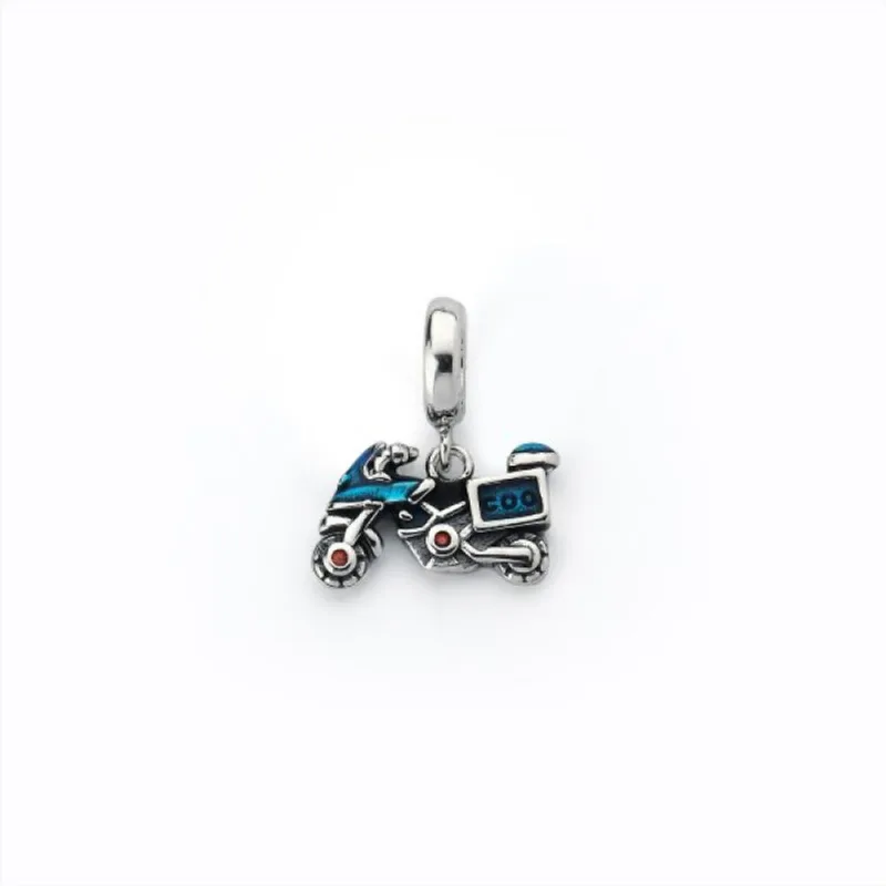 Berloque moto esmaltada azul em Prata 925 - Atraktiva Joias