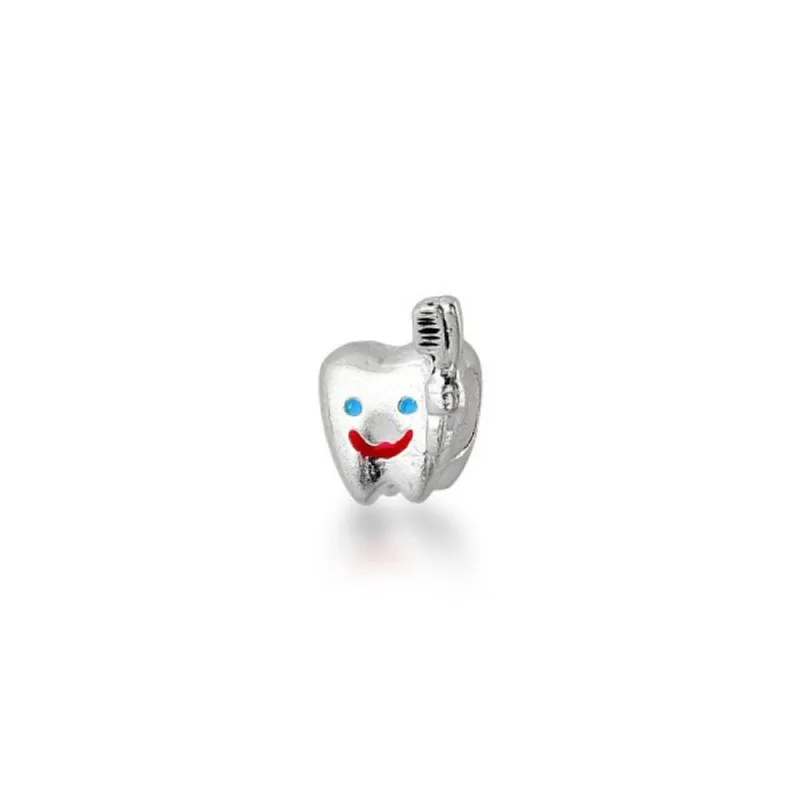 Berloque Dente Feliz com Escova em Prata 925 - Charme Dental para Pulseiras - Atraktiva Joias