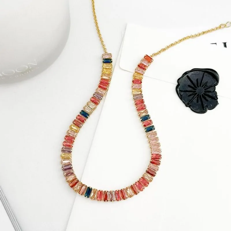 Colar Choker Riviera Com Zircônias Coloridas Banhada a Ouro 18k Colorida - Atraktiva Joias