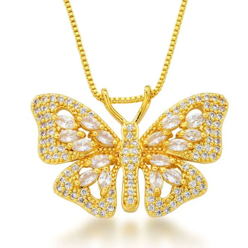 Colar Borboleta Cravejada com Zirconias Banhado a Ouro 18k Cristal - Atraktiva Joias