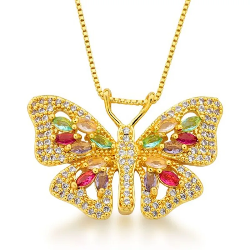 Colar Borboleta Cravejada com Zirconias Banhado a Ouro 18k Colorida - Atraktiva Joias