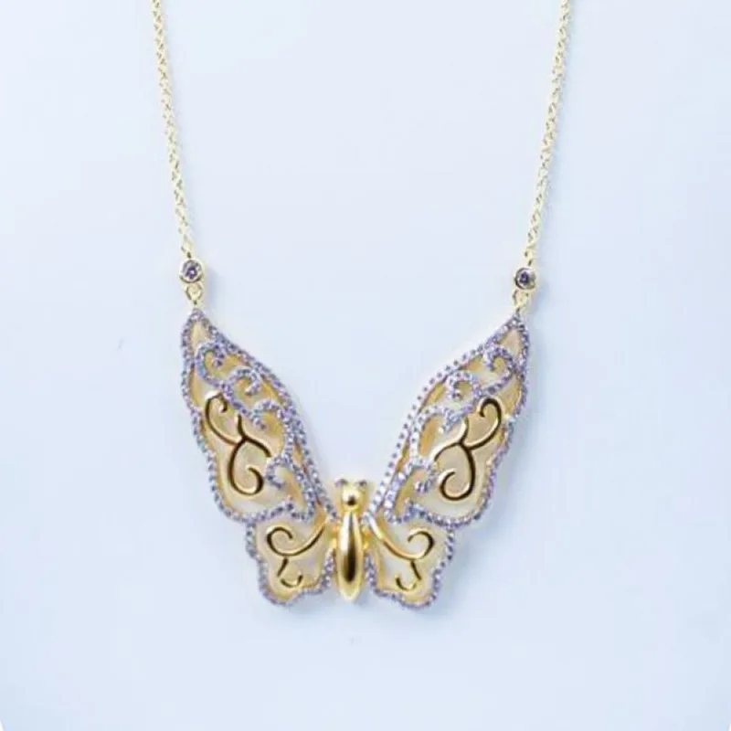 Colar Borboleta cravejada Banhado Ouro 18k 40cm / Dourado - Atraktiva Joias