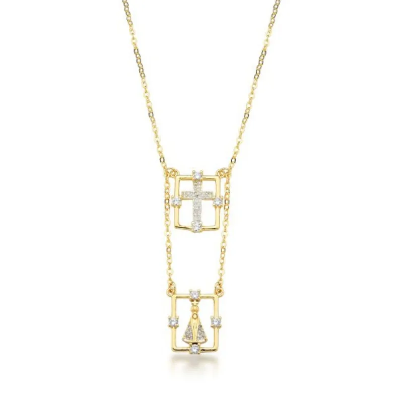 Colar Escapulário longo Nossa Senhora Aparecida Banhado Ouro 18k 80cm / Dourado - Atraktiva Joias