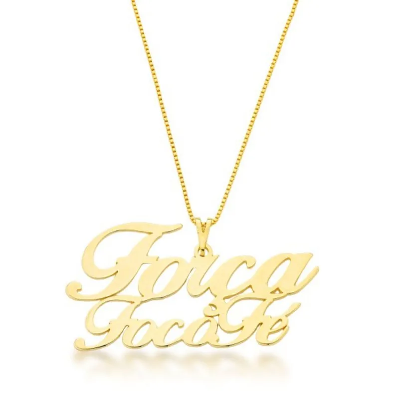 Colar Força, Foco e Fé Cortado a Laser Banhado a Ouro 18k 45cm / Dourado - Atraktiva Joias
