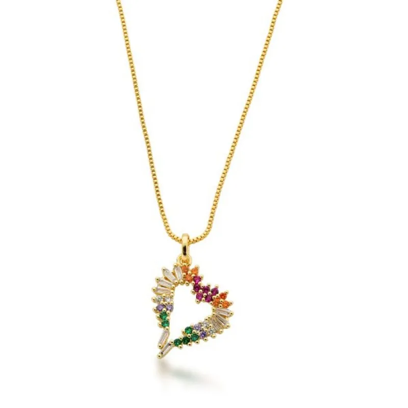 Colar com Coração delicado com Zirconias coloridas Banhadas a Ouro 18k 45cm / Dourado - Atraktiva Joias