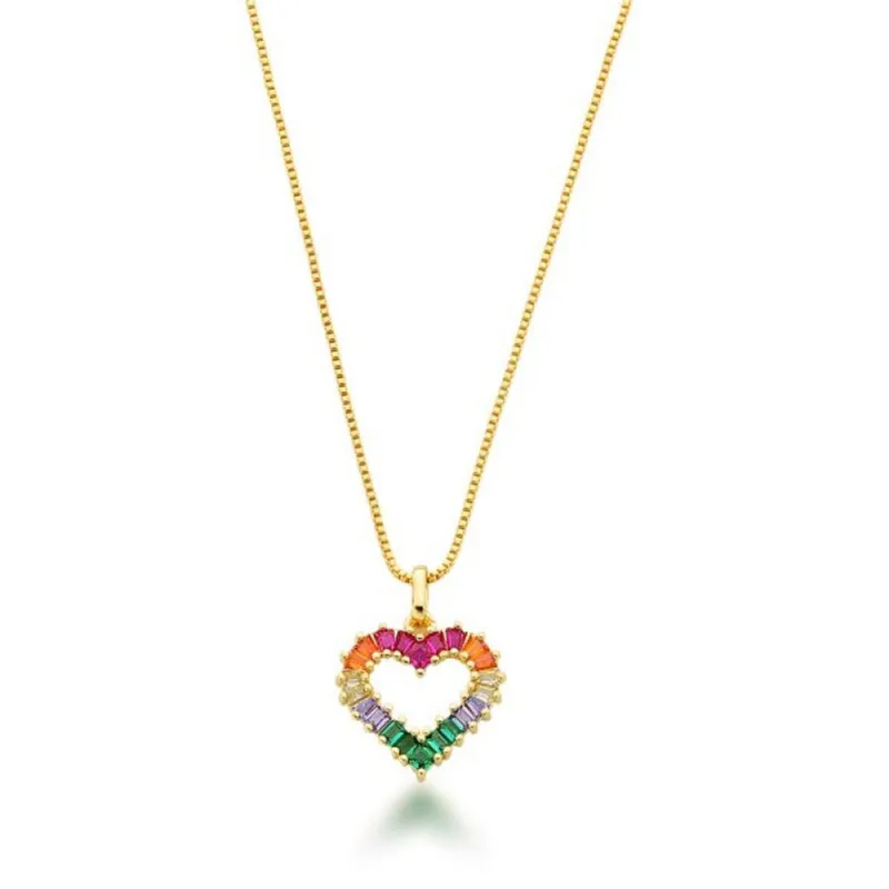 Colar coração com Zirconias coloridas Banhadas a Ouro 18k 45cm / Dourado - Atraktiva Joias