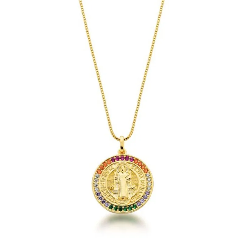 Colar Redondo Zirconias Coloridas Feminino Banhado a Ouro 18k 45cm / Dourado