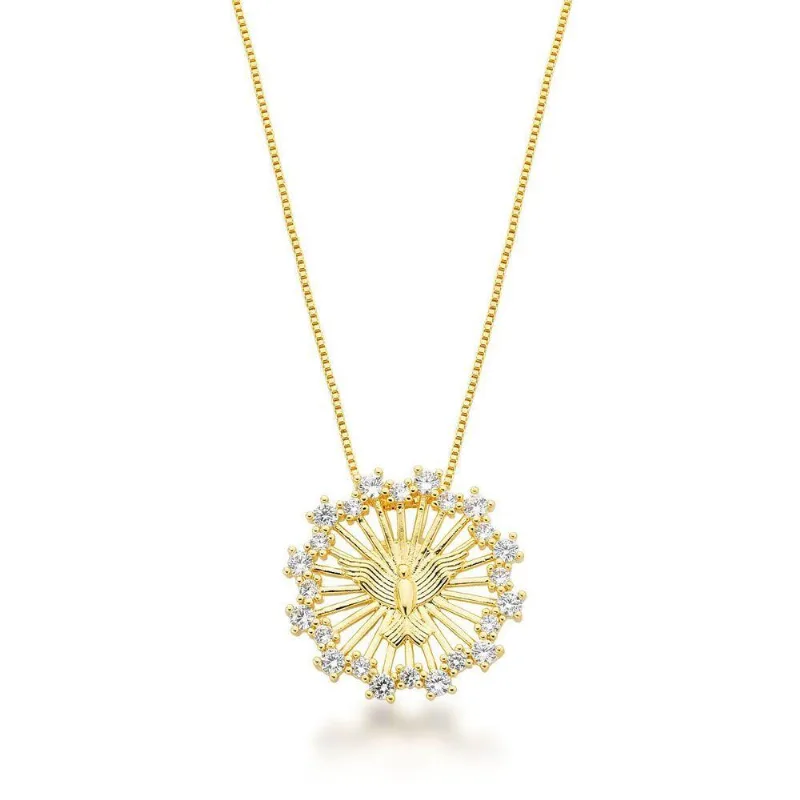 Colar Mandala Espirito Santo Zirconias Cristais Banhado Ouro 18k - Atraktiva Joias