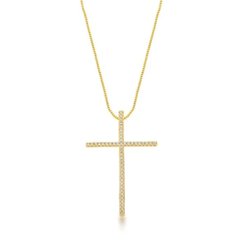 Colar com Crucifixo cravejado banhado a Ouro 18k 45cm / Dourado - Atraktiva Joias