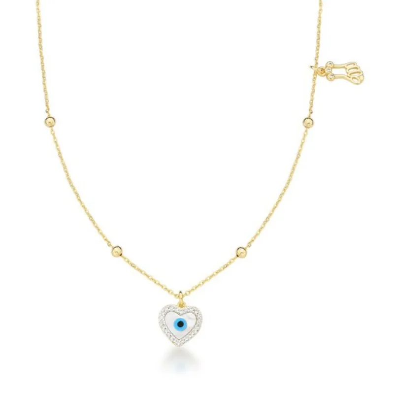 Colar Olho Grego com Corrente de Bolinhas Banhado a Ouro 18k 45cm / Dourado - Atraktiva Joias