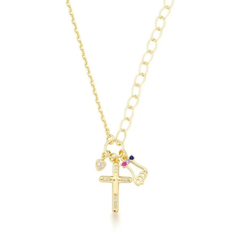 Colar com Crucifixo e dois tipos de elos Banhado a Ouro 18k 50cm / Dourado - Atraktiva Joias