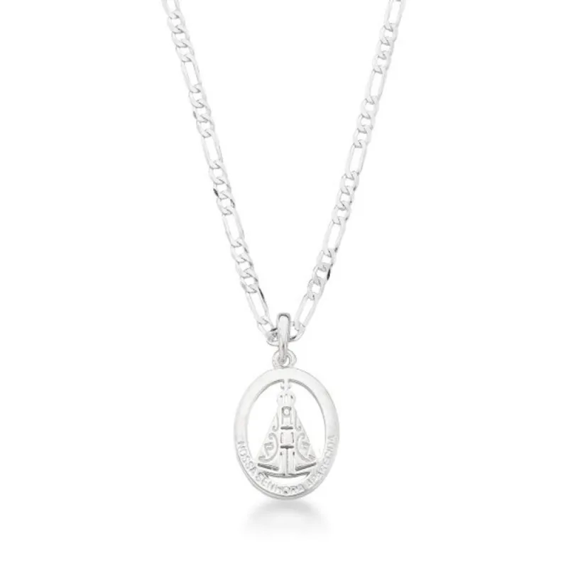 Colar Nossa Senhora Aparecida Unissex Prata 925 60cm / Prata - Atraktiva Joias