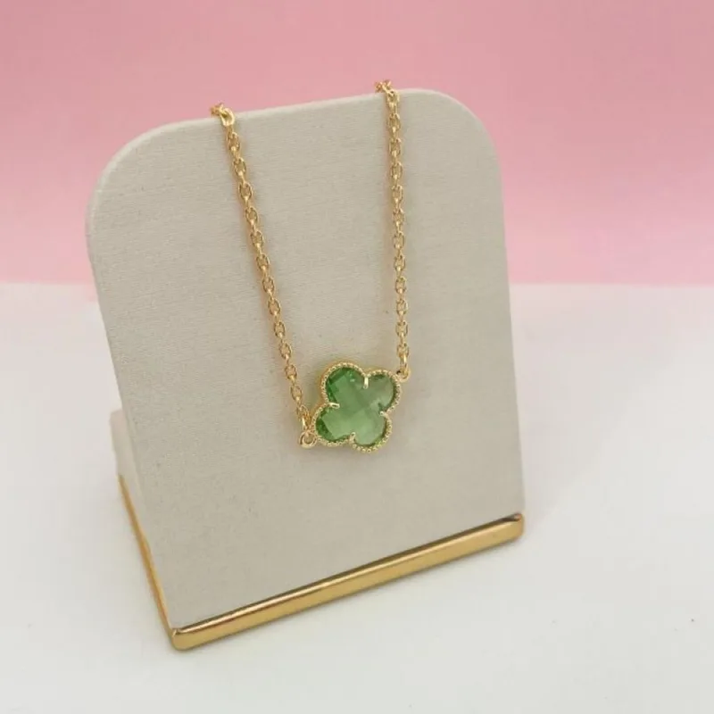Colar Trevo Translúcido Banhado a Ouro 18k Verde Claro - Atraktiva Joias