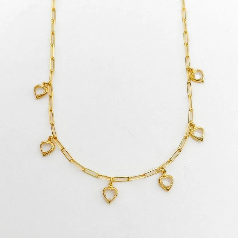 Colar Choker Elos Com Coração De Vidro Banhado A Ouro 18k - Atraktiva Joias